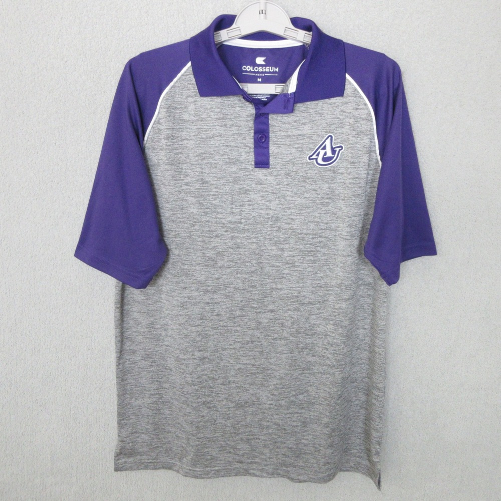 Colosseum Mens Polo Shirt Gray Purple Raglan Athletic AU Logo Medium